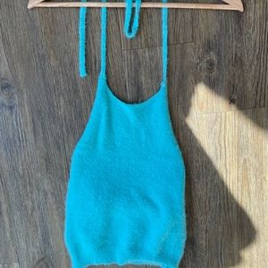 Turquoise fuzzy halter top